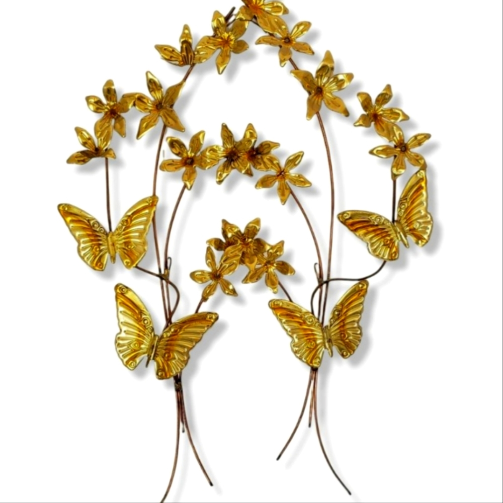 Vtg Mcm Butterfly and floral Brass Metal Wall Decor Hanging wall Art Retro 60s